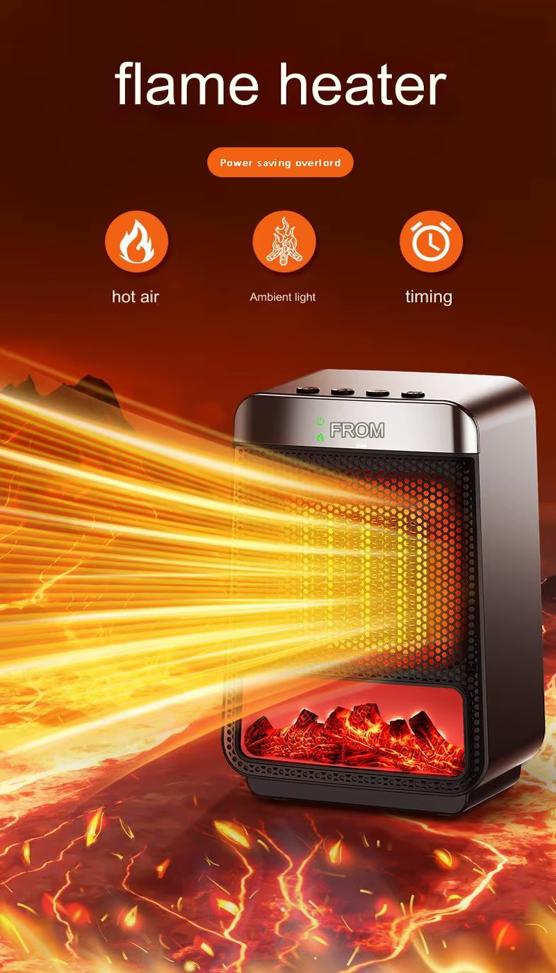 Przenośne grzejniki płomieniowe o mocy 1500 W do domu z zmiennym termostatem, grzejnik elektryczny na biurko 3D dynamiczne światło niski poziom hałasu grzejnik pokojowy